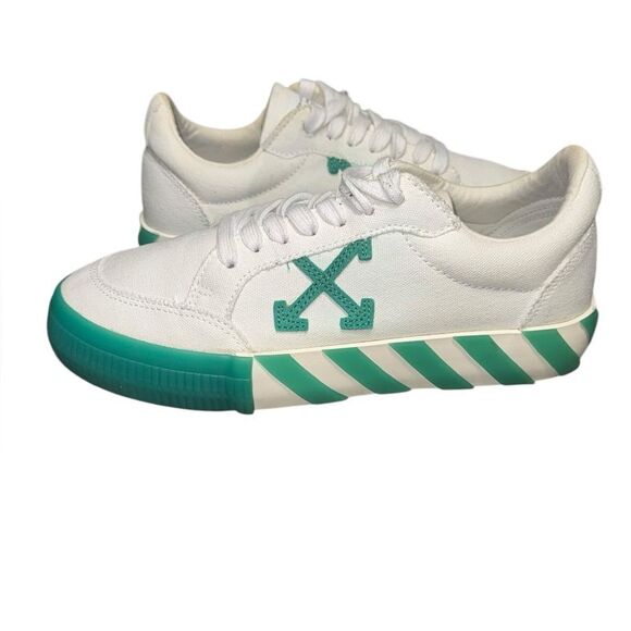 EUC IN BOX OFF WHITE Vulcanized canvas white & green Low White sneakers sz 38 - Picture 6 of 12
